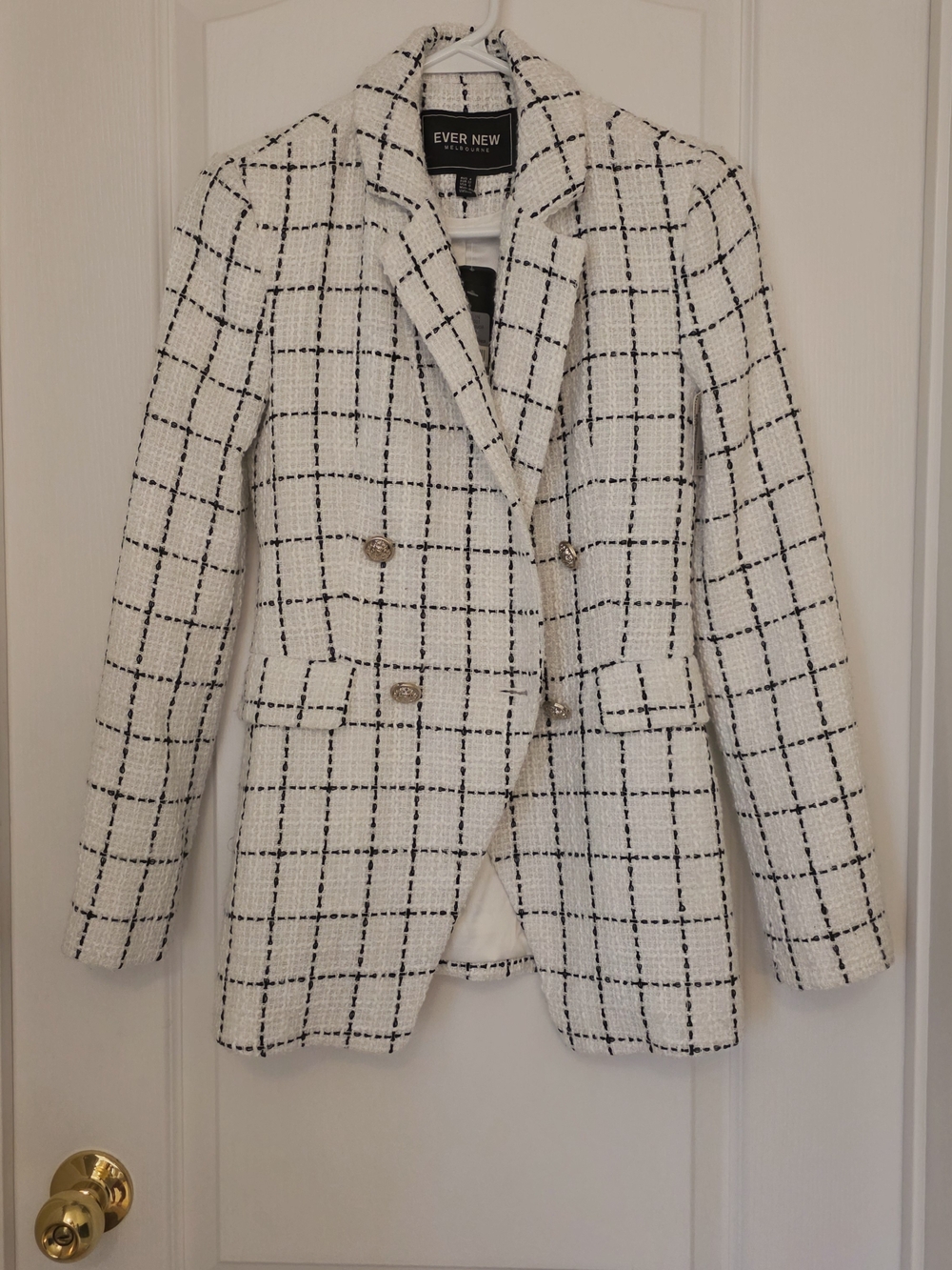 Ever New White Tweed Blazer with Black Windowpane